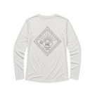 Light gray brown long-sleeve shirt with a logo on the back 