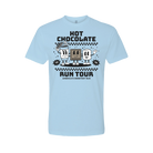 Light blue t-shirt with Hot Chocolate Run characters and text