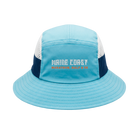 Light blue bucket hat with 'Maine Coast Marathon, Half & 5K' text 