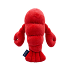 Back of red plush lobster toy with a visible tag 