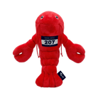 Red plush lobster toy with a mermaid tag