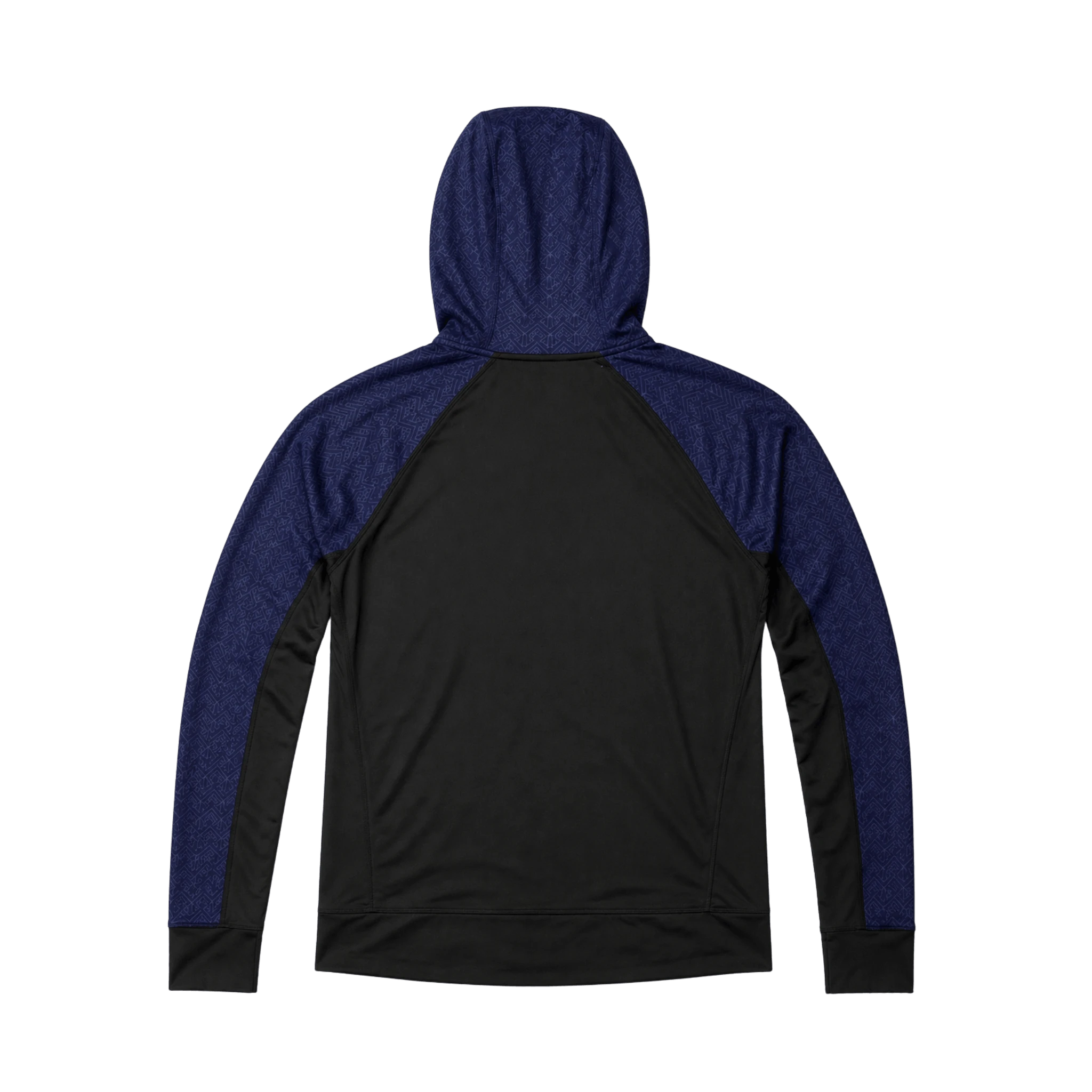 Black hoodie with dark purple accents and pattern 