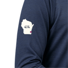 Navy long-sleeve shirt with a white graphic of Wisconsin and the number 414