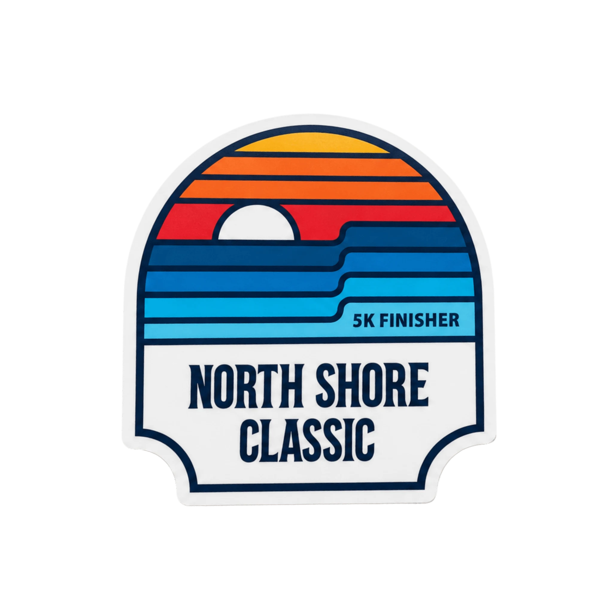 Sticker with 'North Shore Classic' and '5K Finisher' text on a white background