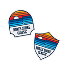 Two 'North Shore Classic' stickers with colorful design on a white background