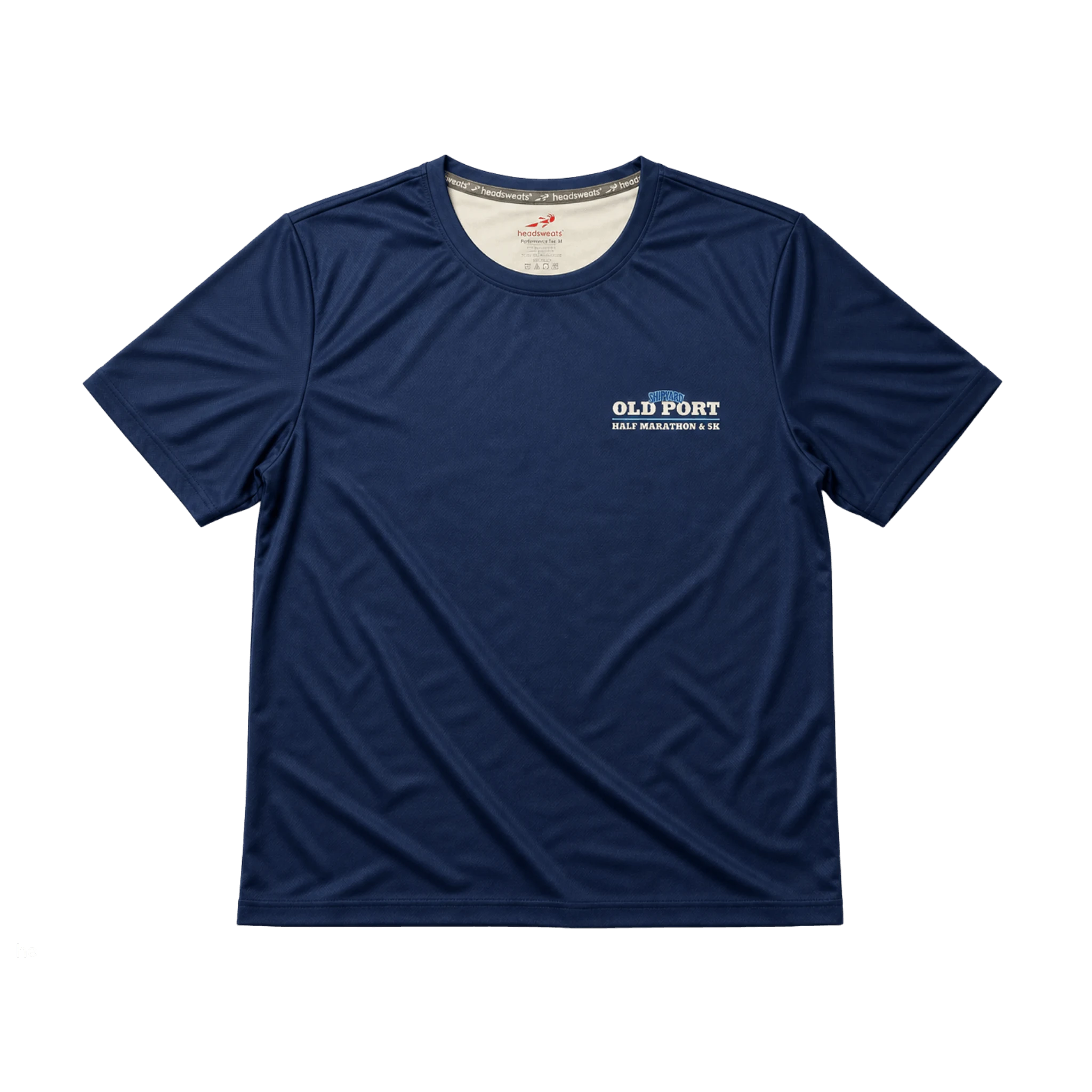 Navy blue t-shirt with 'Old Port' logo on a white background