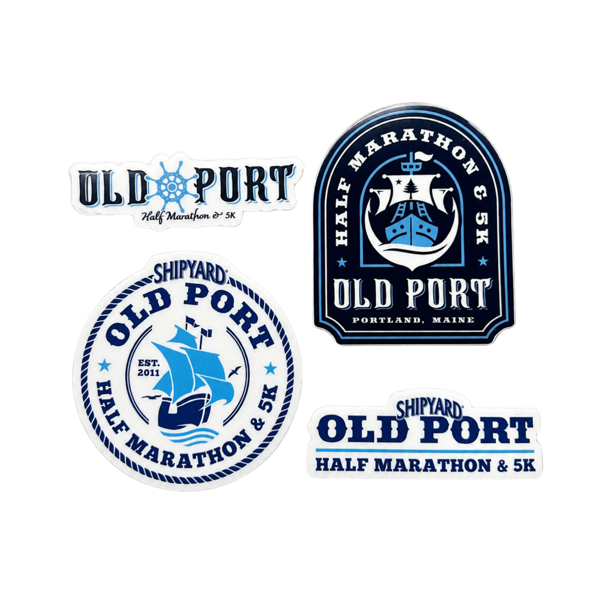 Collection of Old Port Shipyard Half Marathon & 5K logos 