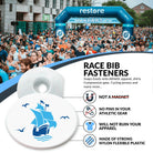 Race bib fastener with a crowd at a race start line and display