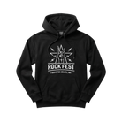 Black hoodie with white 'Rock Fest' graphic design on front