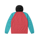 Color-blocked jacket with black, red, and teal sections