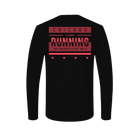 A black long sleeve tee with a pink graphic print on the back that reads 'Chicago Illinois Running The Magnificent Mile' 