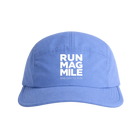 Blue lavender running cap with white Run Mag Mile text