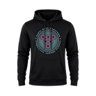 Black hoodie with a colorful graphic