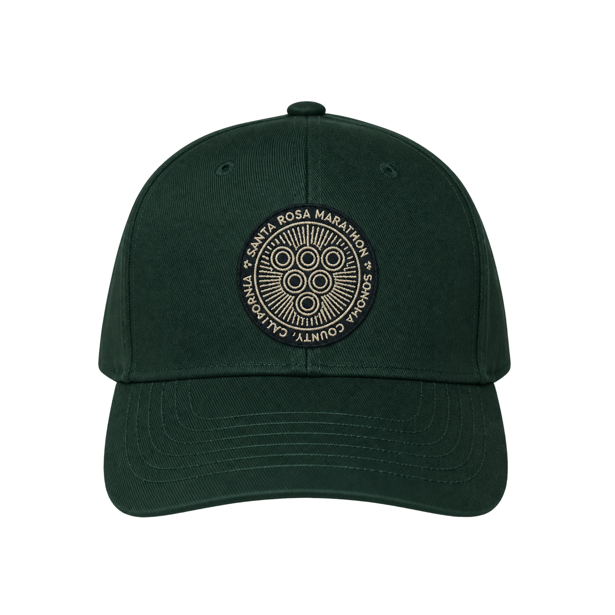Dark green cap with embroidered Santa Rosa Marathon logo 