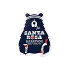 A die-cut magnet shaped like a bear silhouette, featuring the text 'SANTA ROSA MARATHON' and 'HALF | 10K | 5K' in white, with a small red wine glass icon and red-and-white striped accents