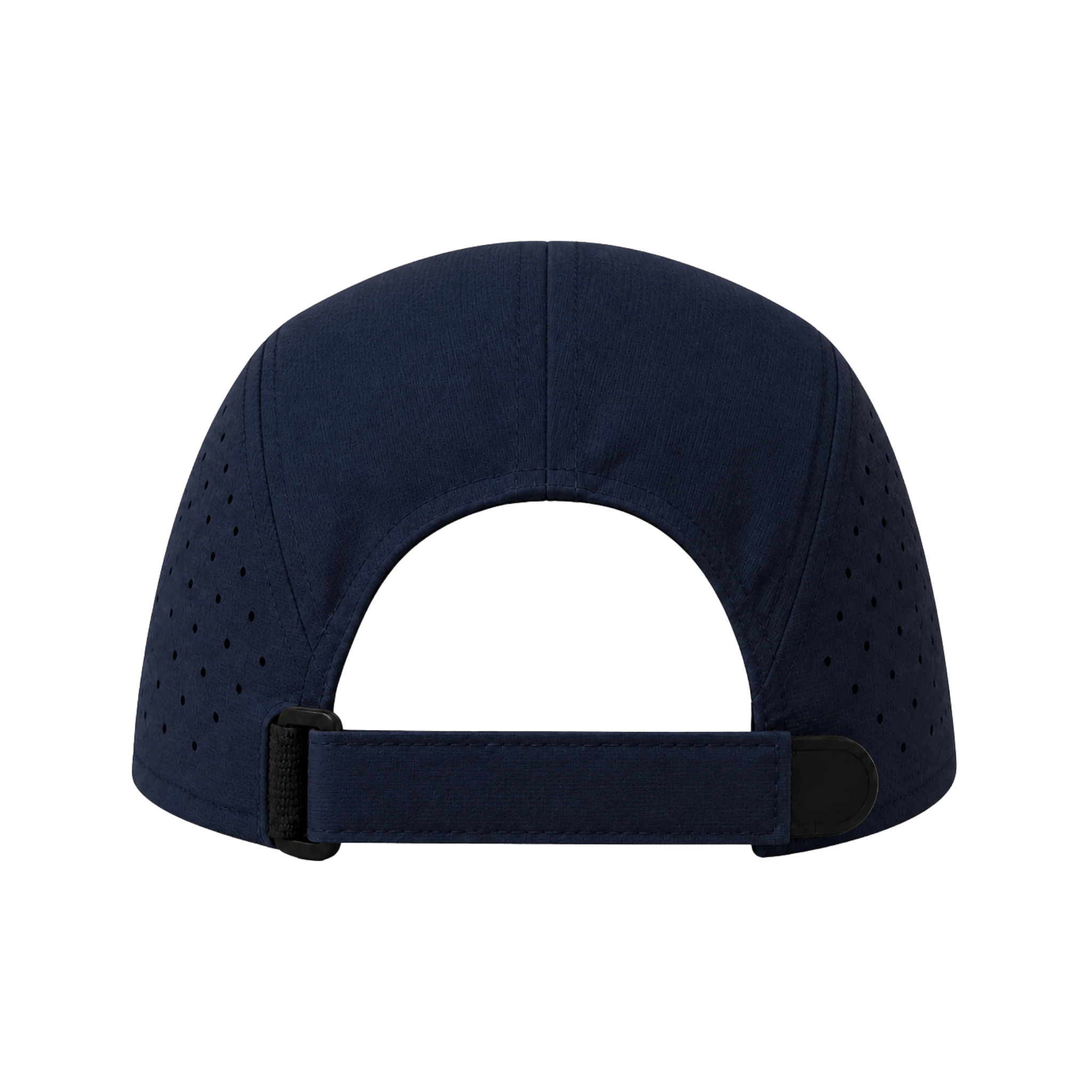 Navy blue cap with a black strap