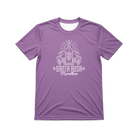 Purple t-shirt with white Santa Rosa Marathon graphic and text 