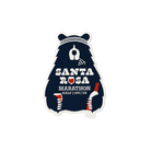A die-cut sticker featuring a stylized dark blue bear holding wine bottles, with the text 'SANTA ROSA MARATHON HALF 10K 5K' in white