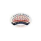 An oval white sticker featuring the Santa Rosa Marathon logo with a red bridge graphic and navy blue text