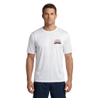 Man wearing a white t-shirt with a Santa Rosa Marathon logo