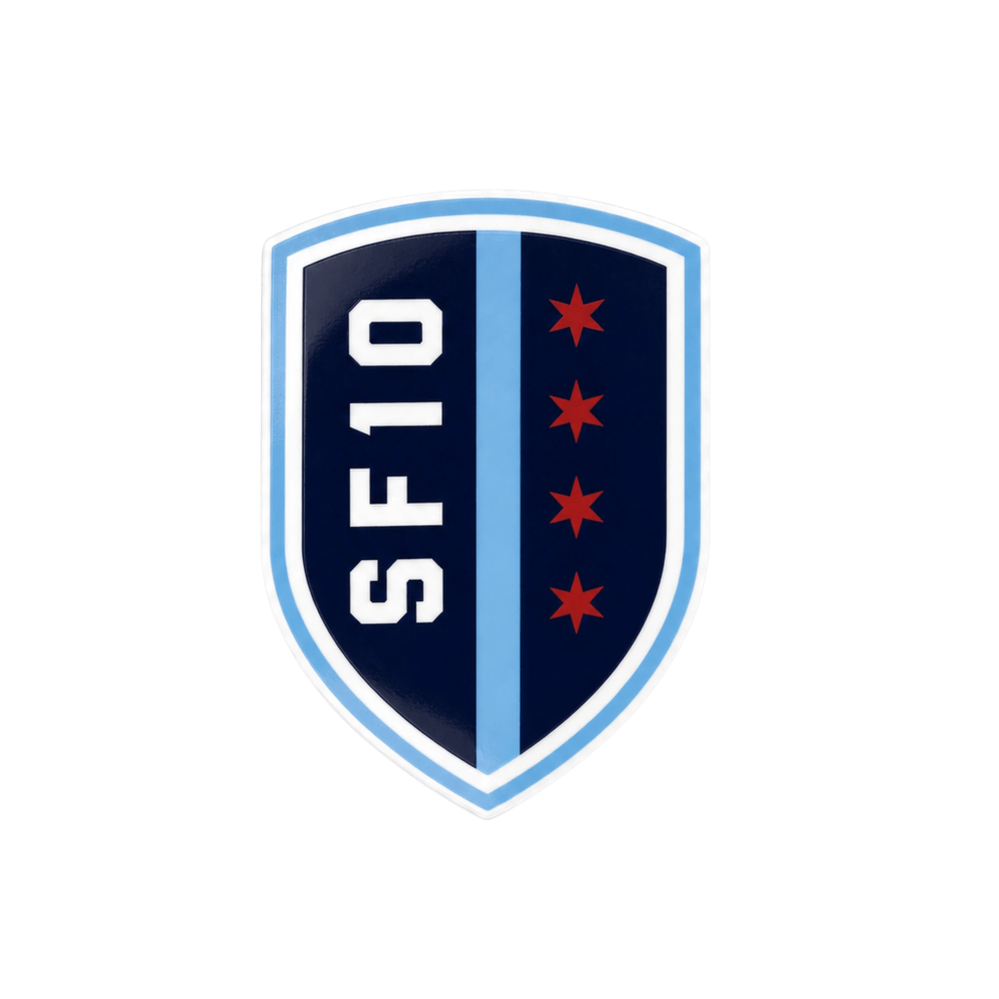 Shield-shaped logo with 'SF10' and red stars
