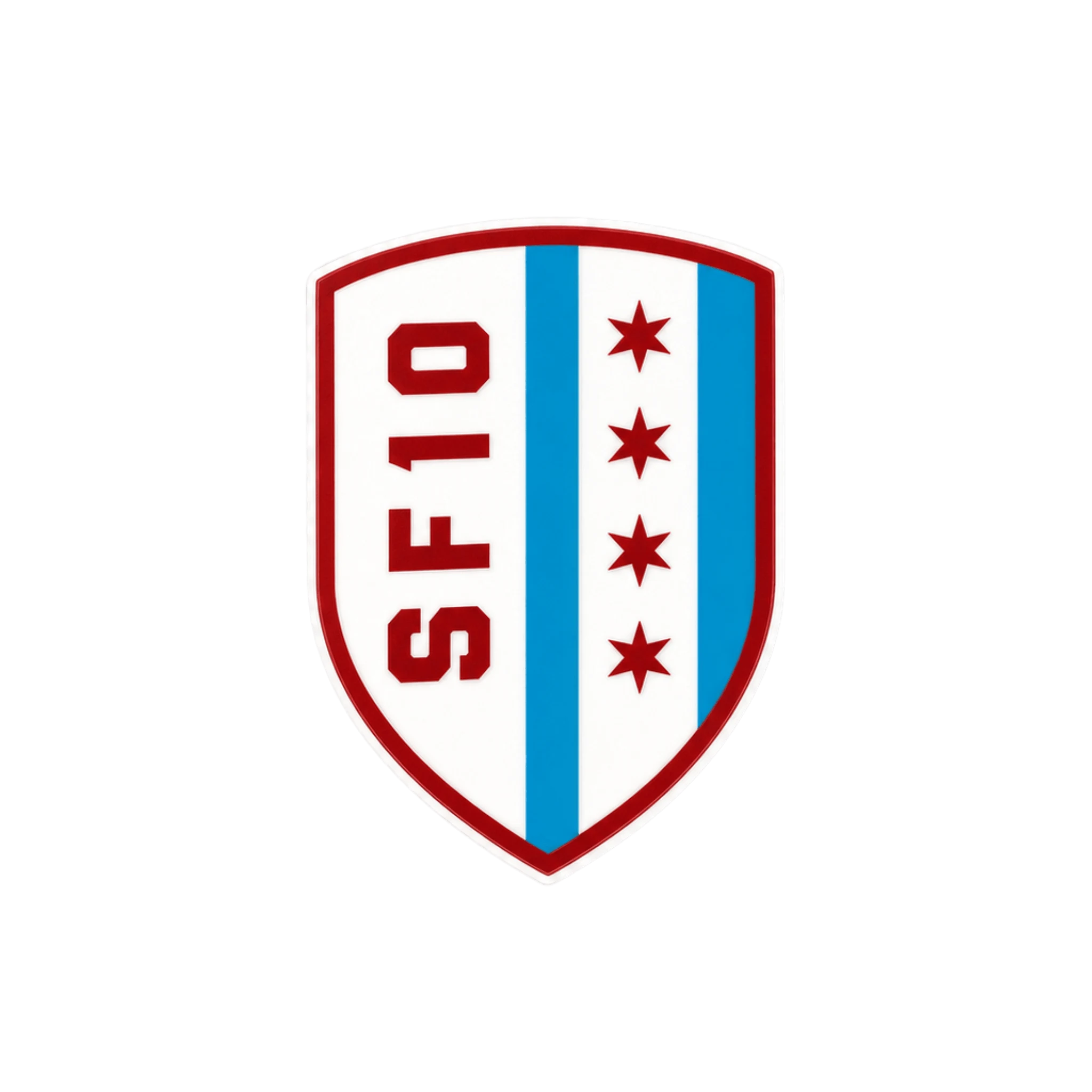 Shield-shaped logo with 'SF10' and star designs
