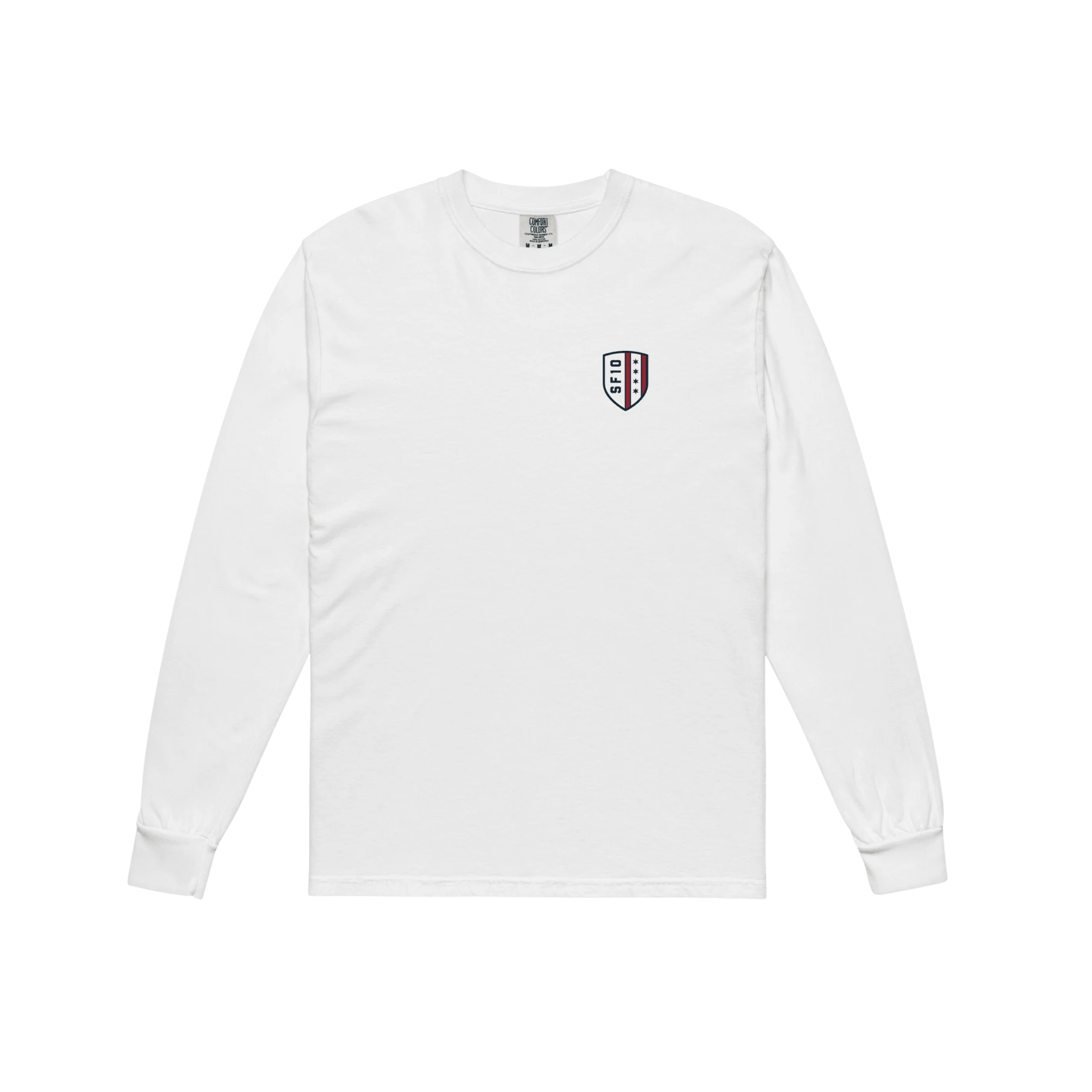 White long-sleeve shirt with a small SF10 logo on the left chest