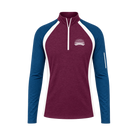 Maroon quarter zip with Santa Rosa Marathon chest logo and blue sleeves with white accents