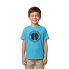 Child wearing a blue t-shirt with a North Shore Classic graphic